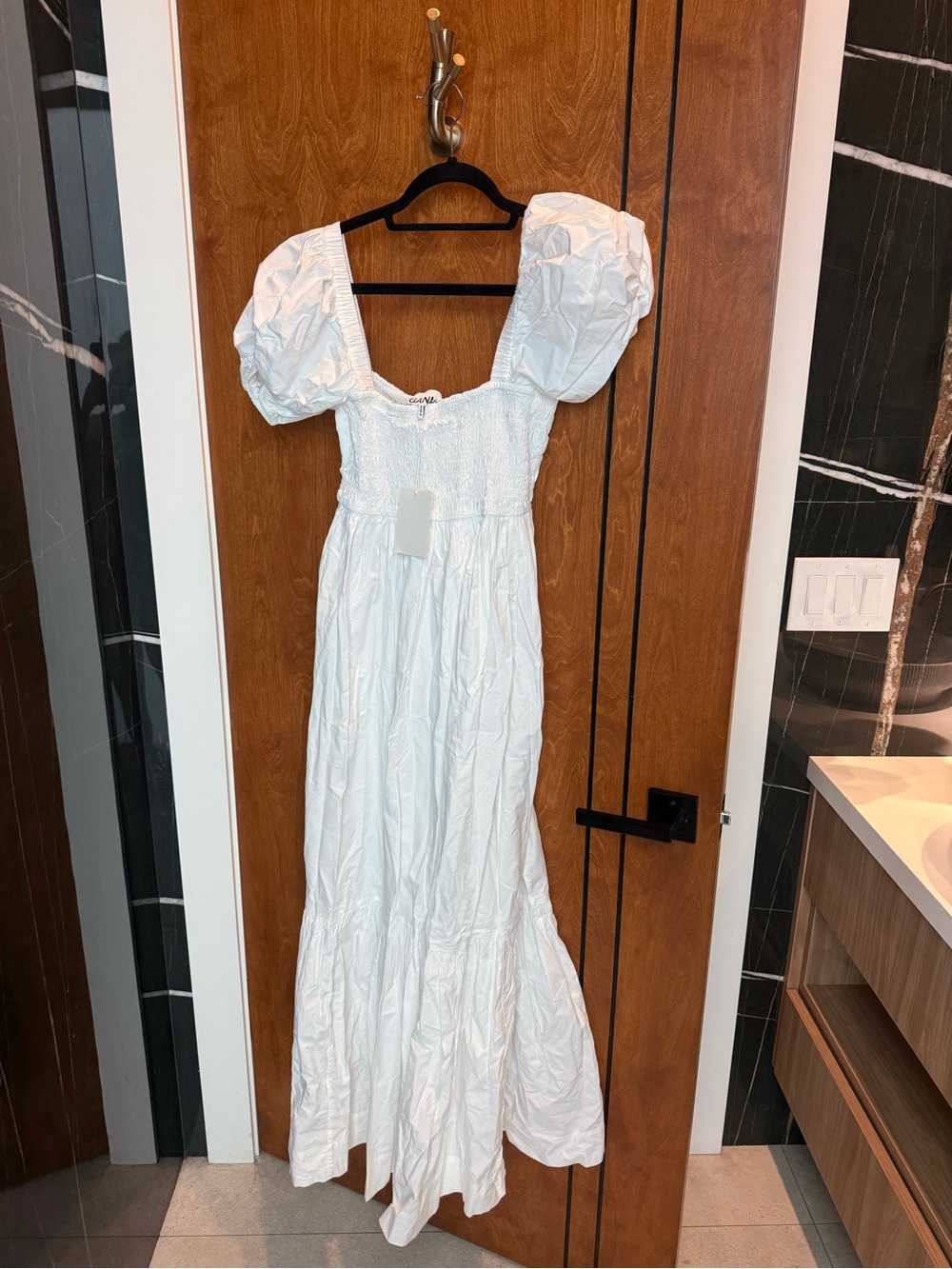 Ganni White Puff Sleeve Maxi Dress